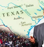 Texas Governor Abbott, Map of Texas with Caravan at Southern Border