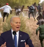 President Biden on a photo of migrants running from Border Patrol