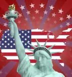 Statue of Liberty with the United States flag background
