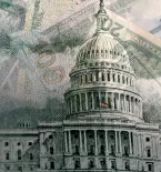 United States Capitol Building with money background