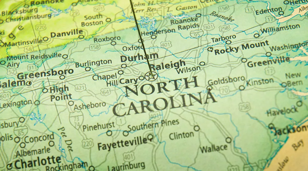 North Carolina on a Map