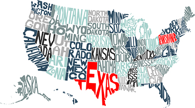Map of the United States highlighting Pennsylvania and Texas