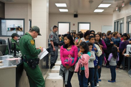 Women and children at border checkpoint
