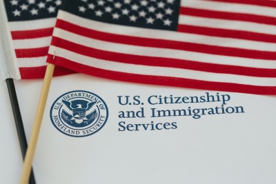 American flag and citizenship handbook