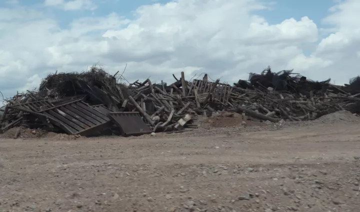 Pile of rubble of torn down border wall