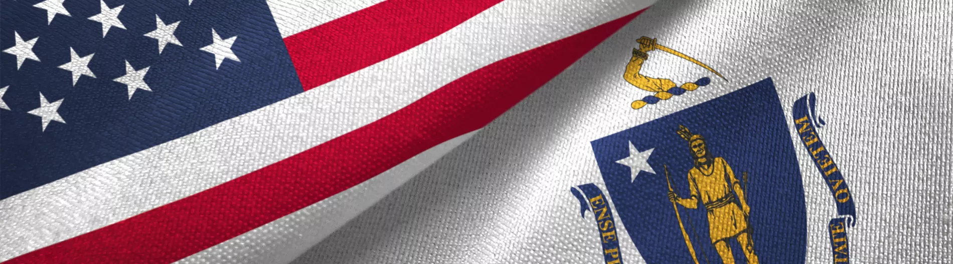 United States and Massachusetts flags