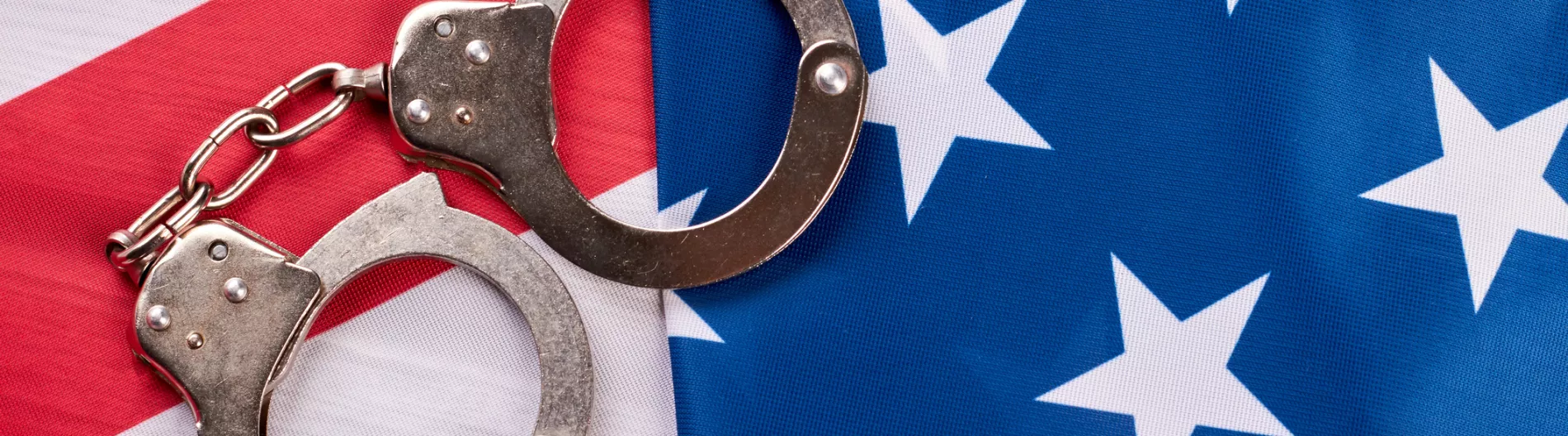 Handcuffs and American flag
