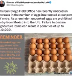 DHS San Diego field office tweet on smuggling eggs