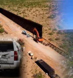 Border Patrol agent flying drone, border wall construction, surveillance