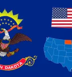 North Dakota Flag, State outline in U.S. Flag, State on Map