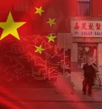 PRC Policeman Hunting Chinese National Dissidents in NYC, China flag overlay
