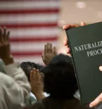 Naturalization Process Book, New Citizens Getting Sworn In