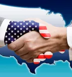 Handshake with United States map in the background
