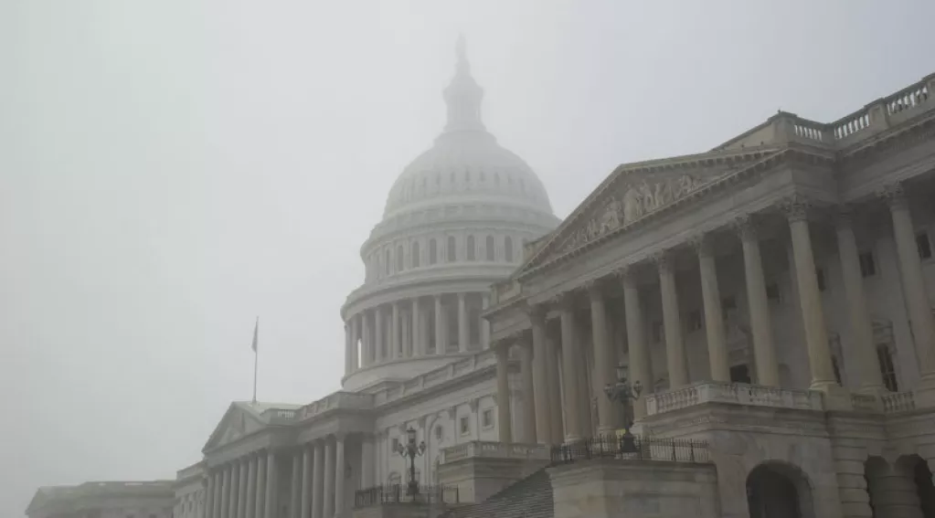 U.S. Capitol on a foggy day
