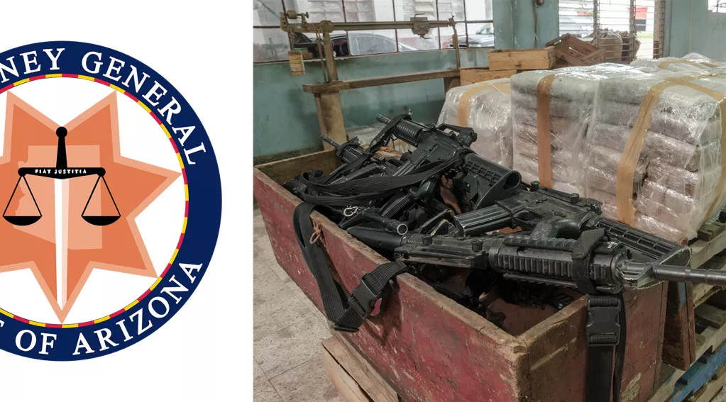 Arizona Attorney General Seal, drug and weapons seizure
