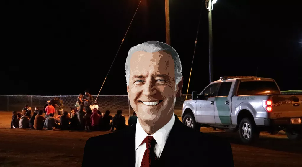 Biden, Border Patrol Agents with Migrants at Night