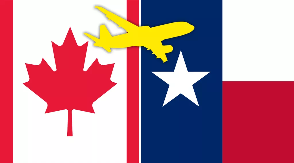 Canada and Texas flag and an airplane