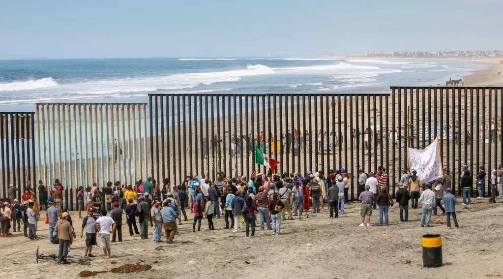 Crowd of immigrants at southern border