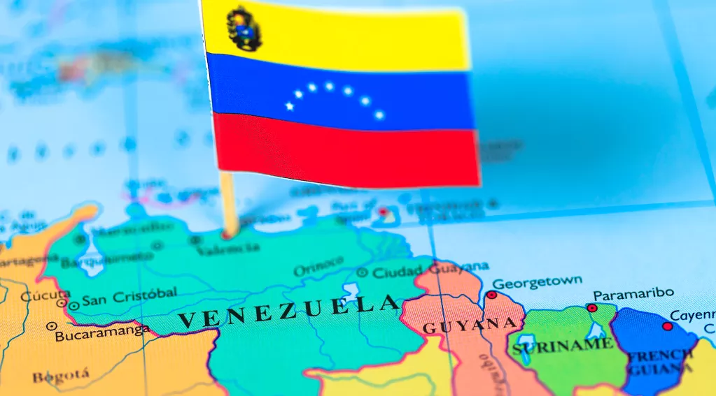 flag of Venezuela on map of the country
