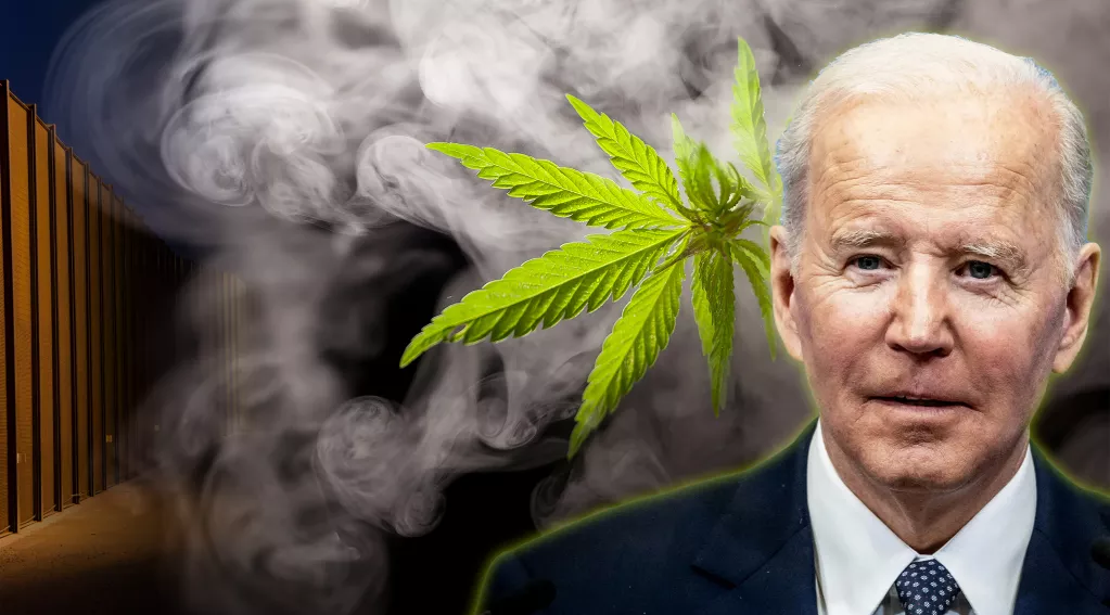 Biden, Marijuana plant, smoke, border wall