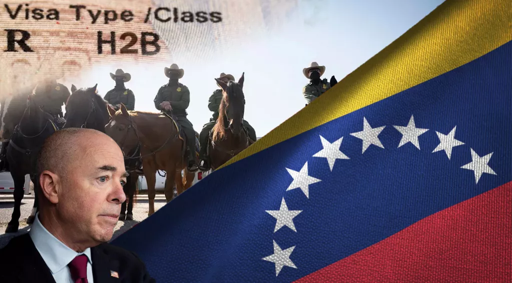 Mayorkas, border patrol on horseback, Venezuela flag