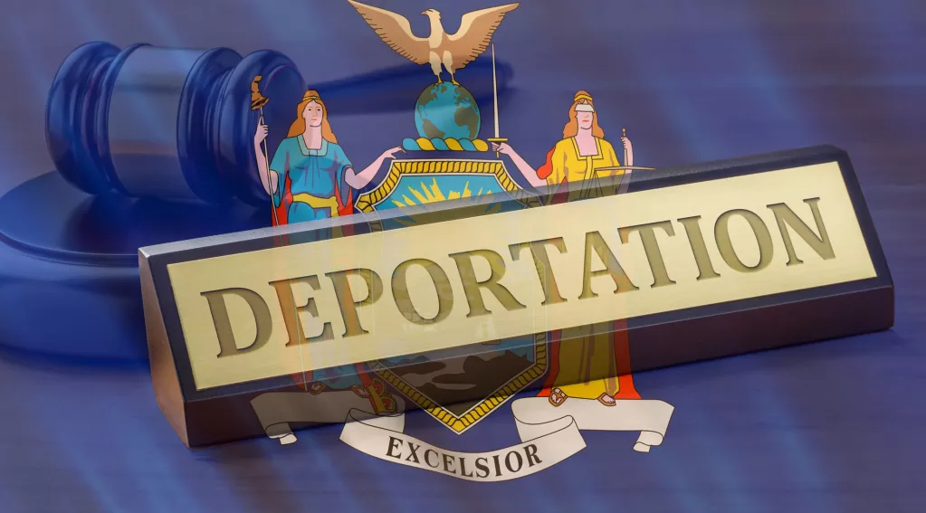 deportation and New York flag 