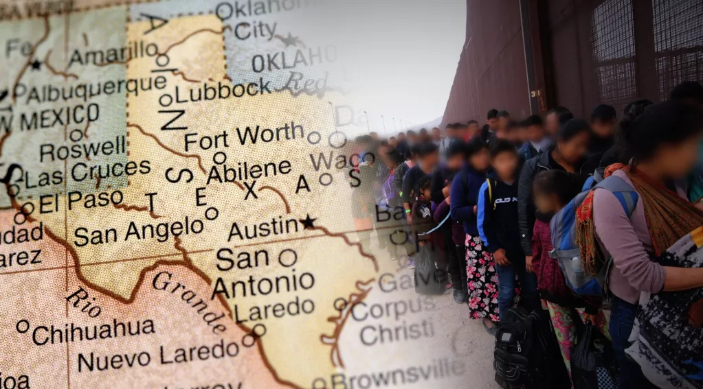 Texas and Mexico on Map, Migrants at Border