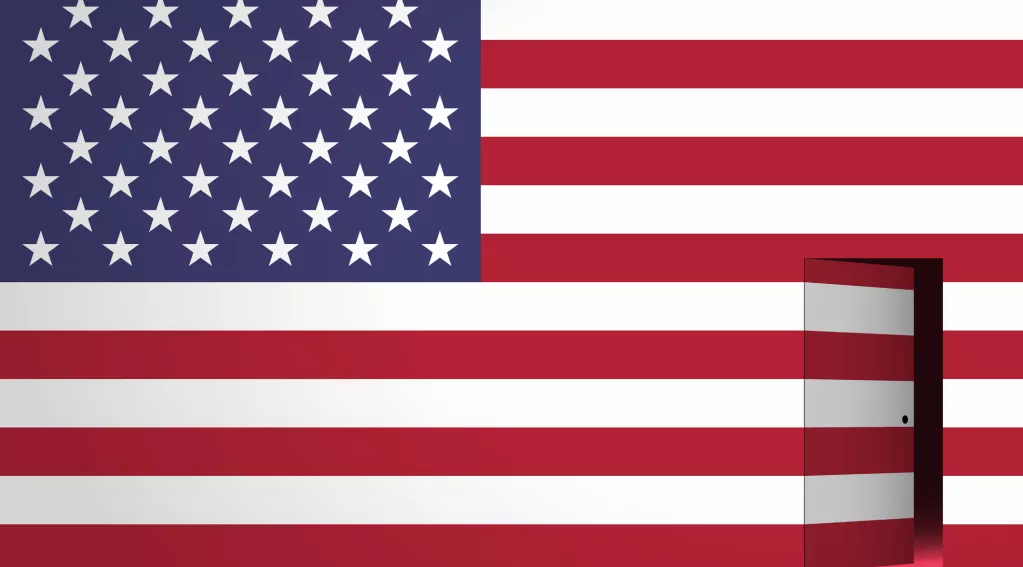 US flag open door, open border