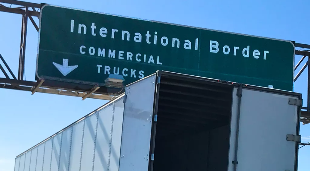 Semi Truck Waiting at the U.S.-Mexico Border