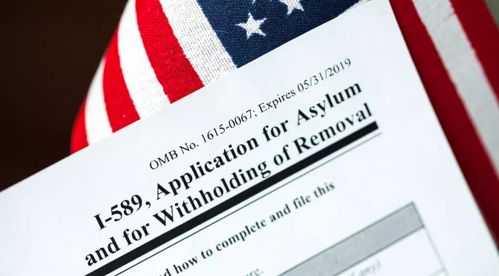 Asylum application and American flag