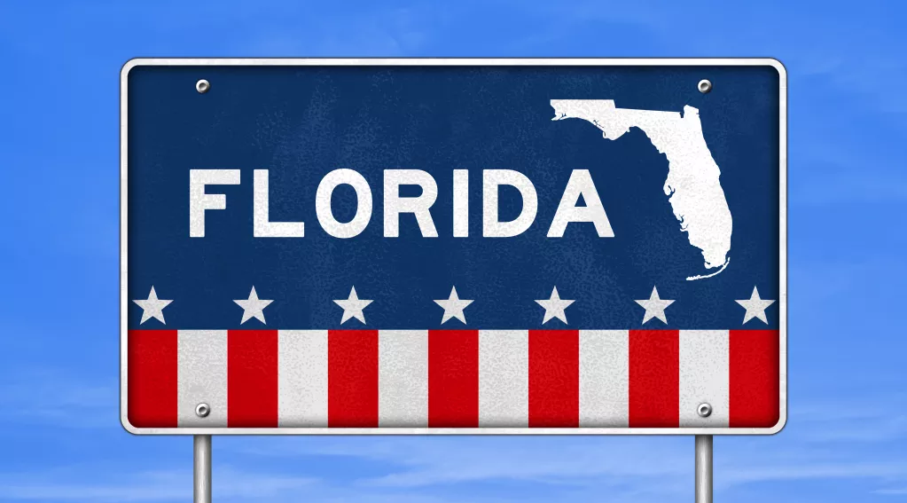 State of Florida map on U.S. flag background