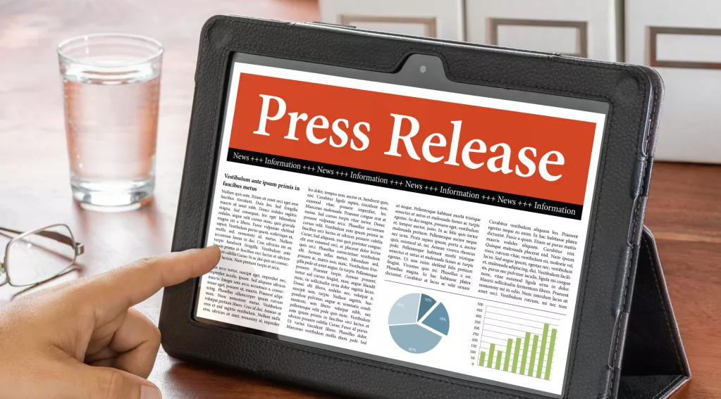 Tablet displaying the words Press Release