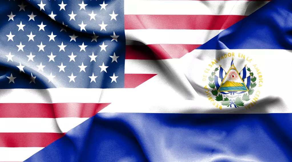 Waving flag of El Salvador and USA