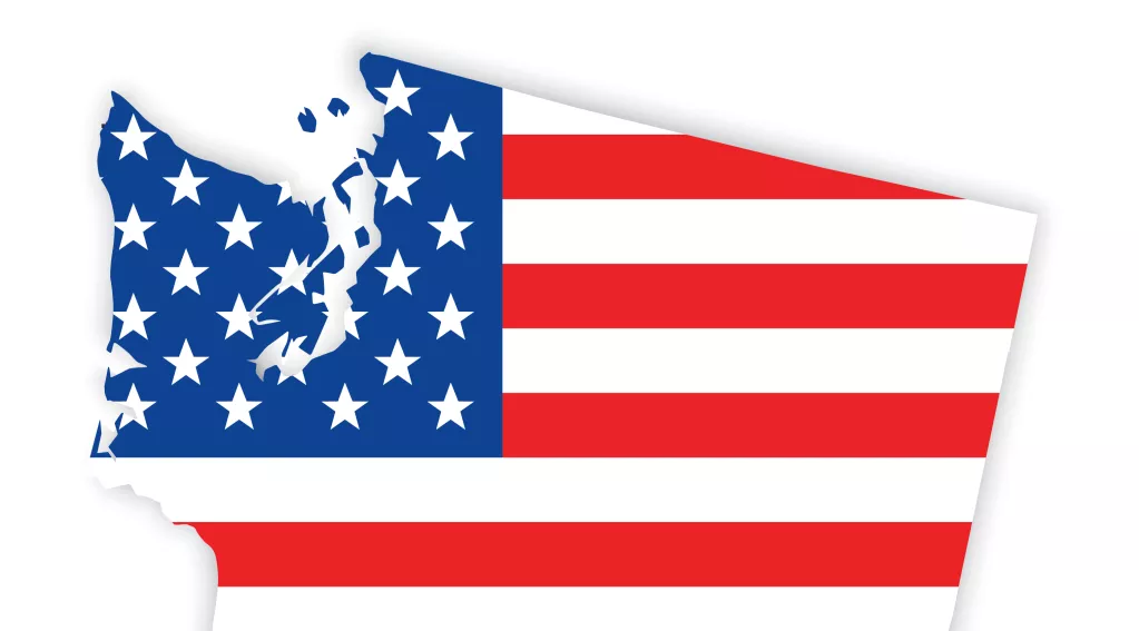 State of Washington map on U.S. flag background