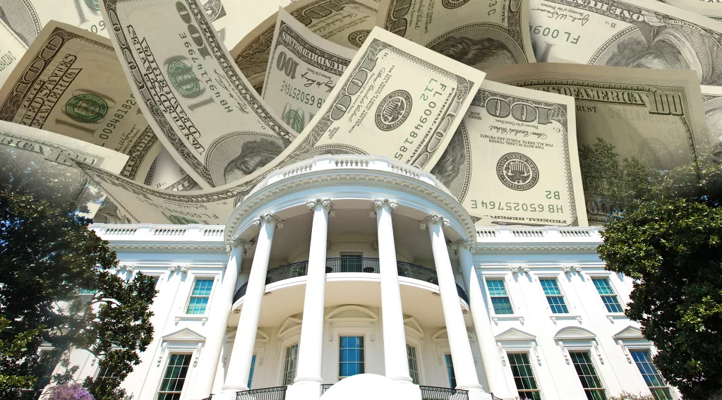 money, white house, trees