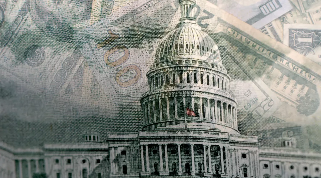 United States Capitol Building with money background